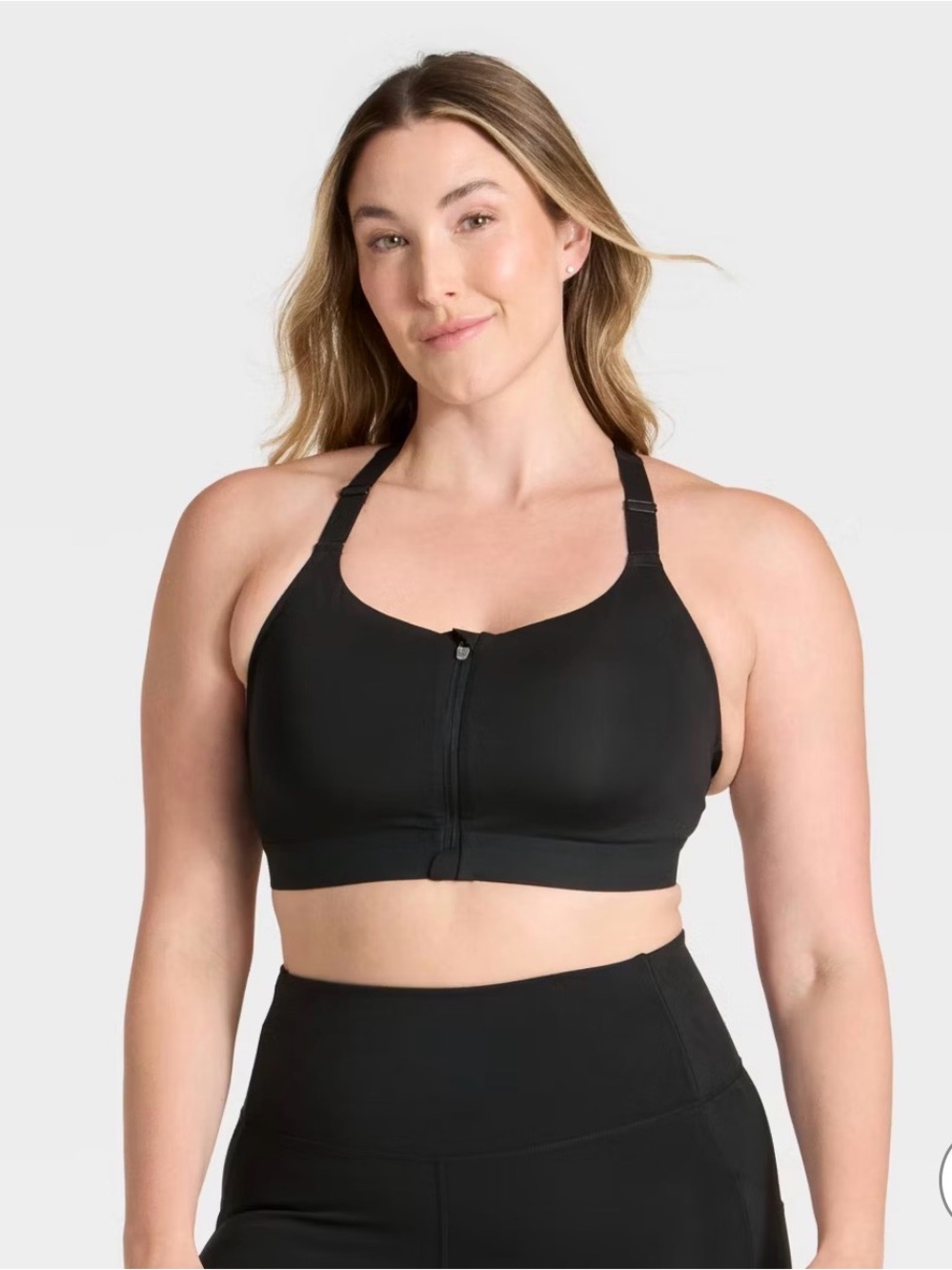 Front-Zip High Support 36D Black Sports Bra *NEW